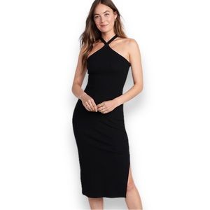 Old Navy Fitted Rib-Knit Halter Black Midi Dress / Size Small / NWT
